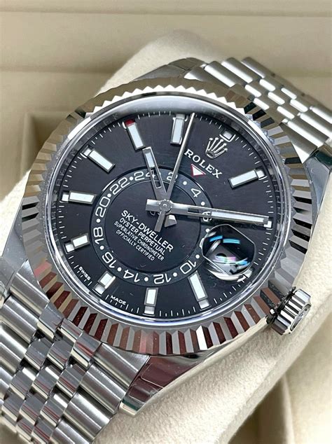 rolex sky dweller black dial steel|Rolex gold sky dweller price.